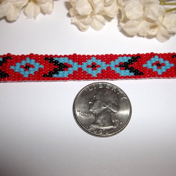 Beaded Bracelet Southwestern Western Style Red Turquoise Blue Black Silver A775 - Picture 4 of 9